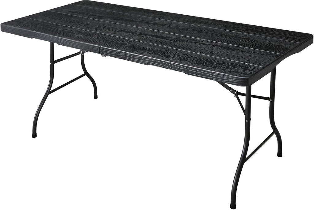 6ft Folding Table, Portable Heavy Duty Plastic Fold-in-Half Utility Table for Indoor/Outdoor Use, Dining, Camping