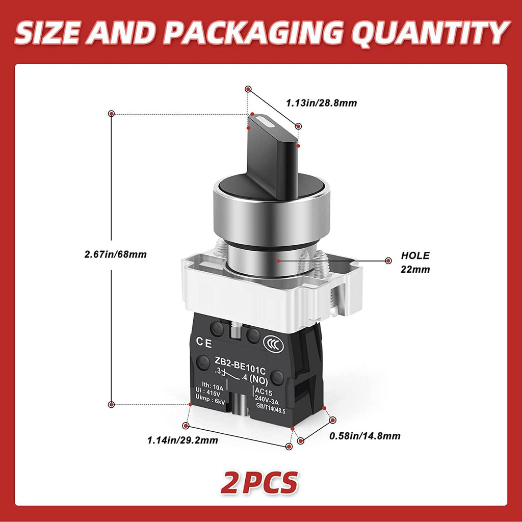 Gebildet 2PCS 1 NO 2 Selector Latching Switch, 2Positions Maintained Rotary Select Selector Switch 600V 10A