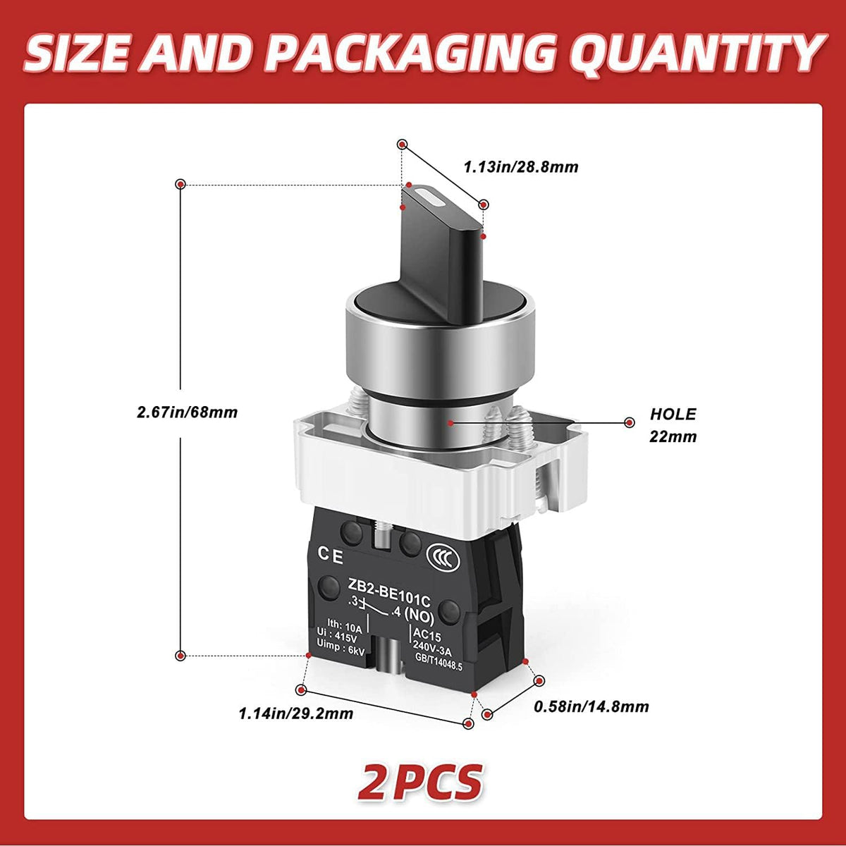Gebildet 2PCS 1 NO 2 Selector Latching Switch, 2Positions Maintained Rotary Select Selector Switch 600V 10A