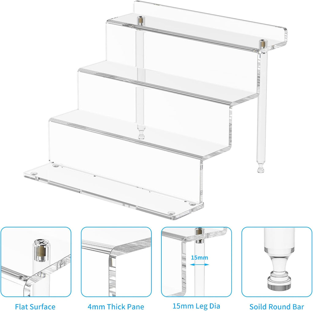 4 Tier Acrylic Riser Display Stands Shelf for Amiibo Funko,12"2 Pack | Clear Risers Display Shelves Stand for