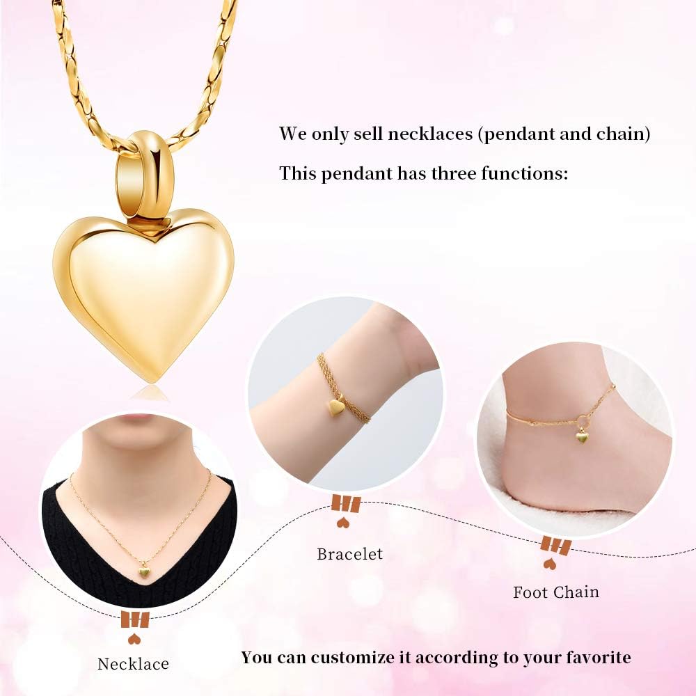Small Heart Urn Necklace for Ashes Cremation Jewelry for Women Stainless Steel Pendant Memorial Ash Holder Loved Ones