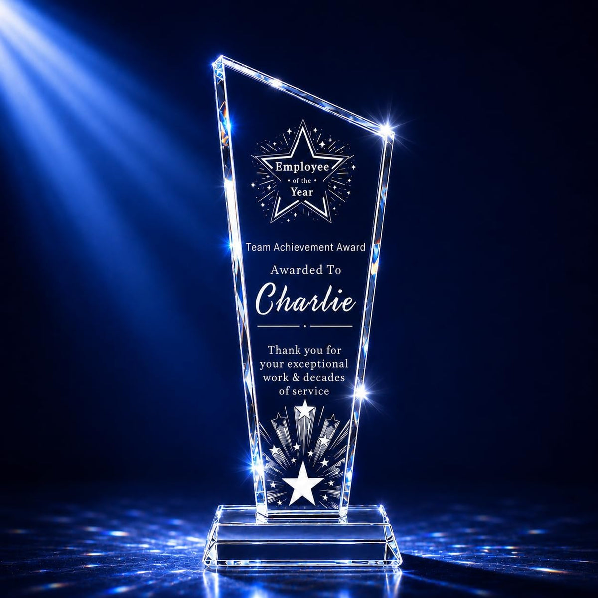 Customizable Crystal Award Trophy with Company Logo Text & Employee Name