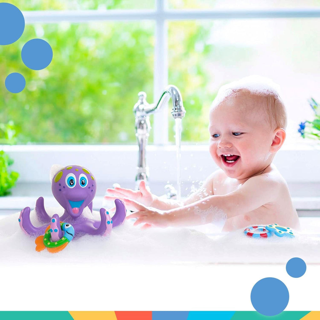 Floating Octopus with 3 Hoopla Rings - Baby & Toddler Bath Toy - No Hole Design Keeps Moisture Out - Fine Motor