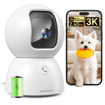 3K Pet Camera Indoor with Phone APP, 5MP Cameras for Home Security with 1400mAh Emergency Rechargeable Battery, 2.4G