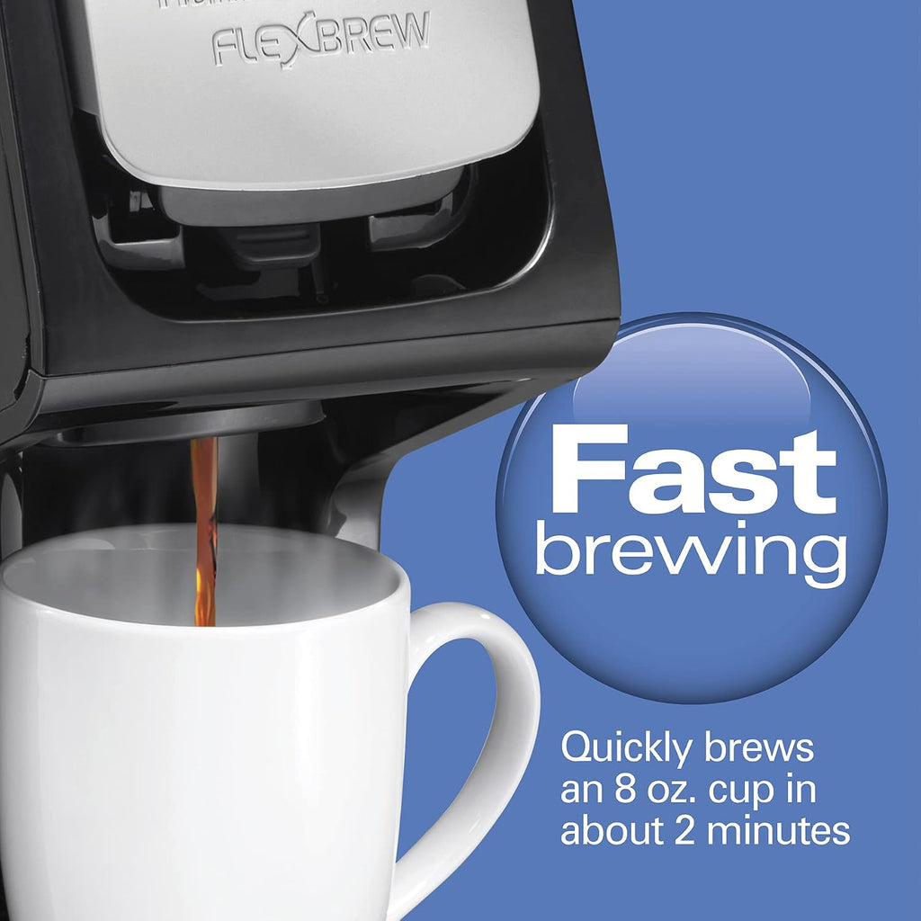 FlexBrew Single Serve Coffee Maker | Uses Pod Packs and Grounds | Regular & Bold Options | Slim Design | 14 oz.