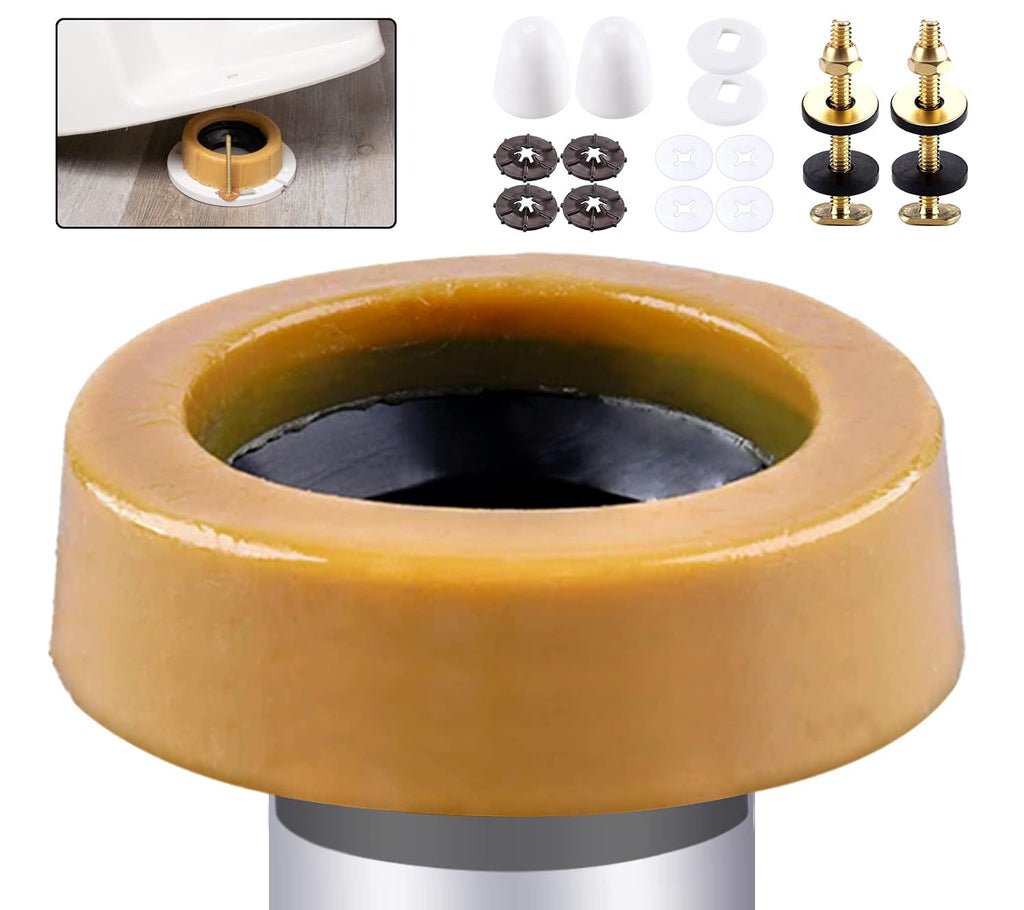 Extra Thick Toilet Wax Ring Replacement Kit with Bolts & Caps, 1.6'' Thick | for Deep Flanges, Fits 3'' or 4'' Lines