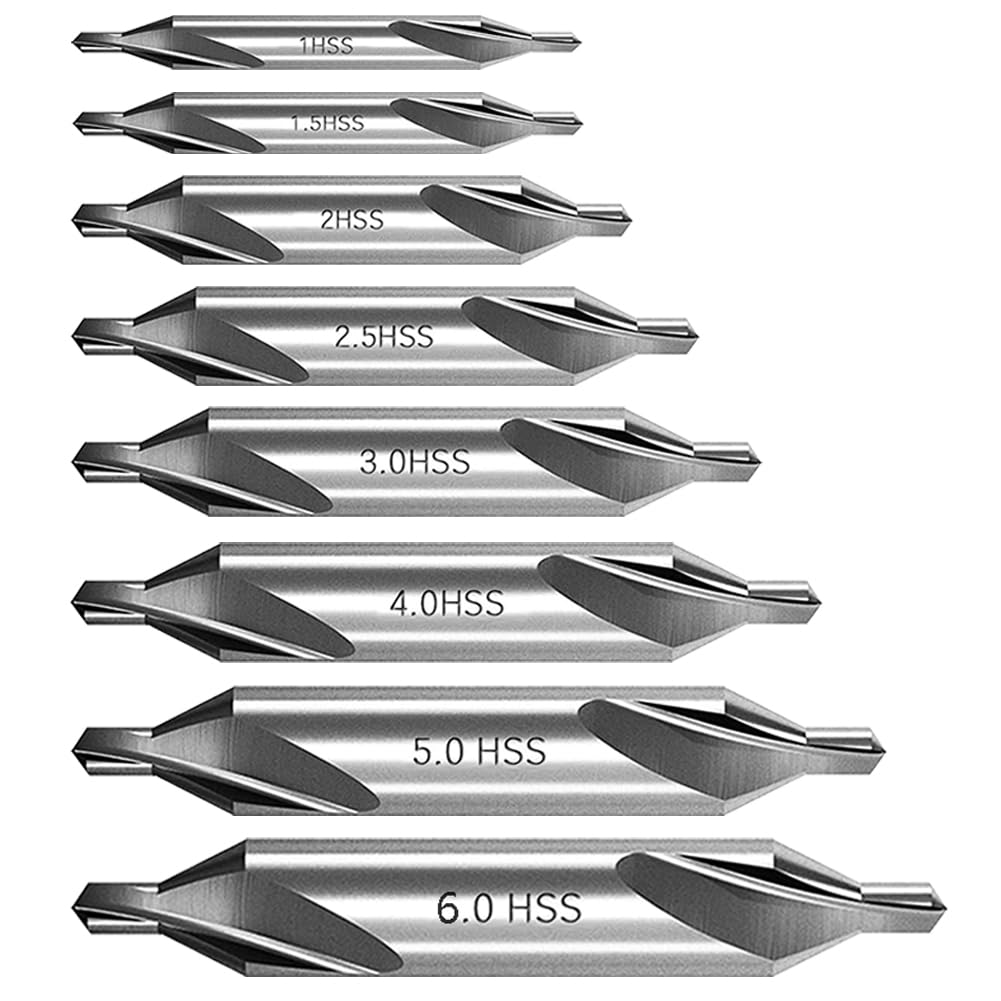8PCS Center Drill Bits Set Countersink Tools 60 Degree Angle HSS 1-6.0