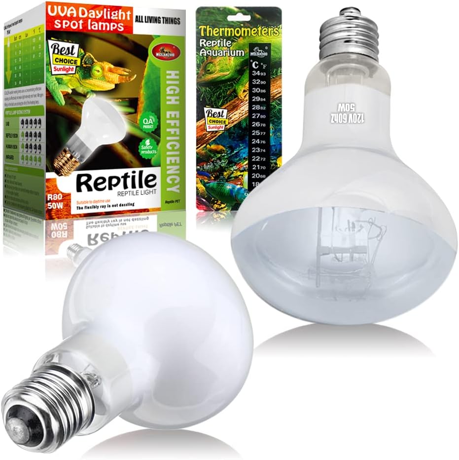 Reptile Heat Lamp 75W 2 Pack,UVA Basking Light Bulbs,Natural Daylight Terrarium Heat Lamps for Bearded Dragon