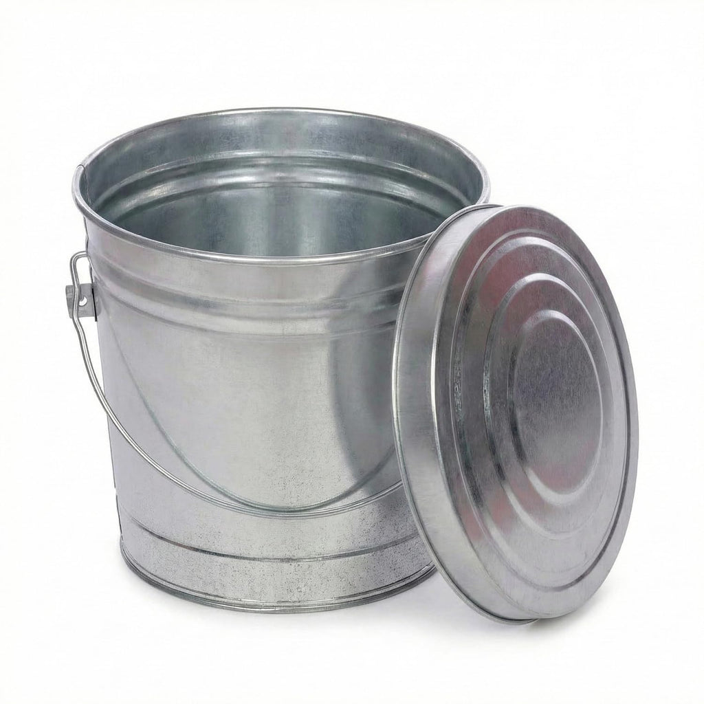 6 Gallon Outdoor Garbage Can, Galvanized Metal Trash Can with Locking Lid, Rust & Weather Resistant Storage Bin for