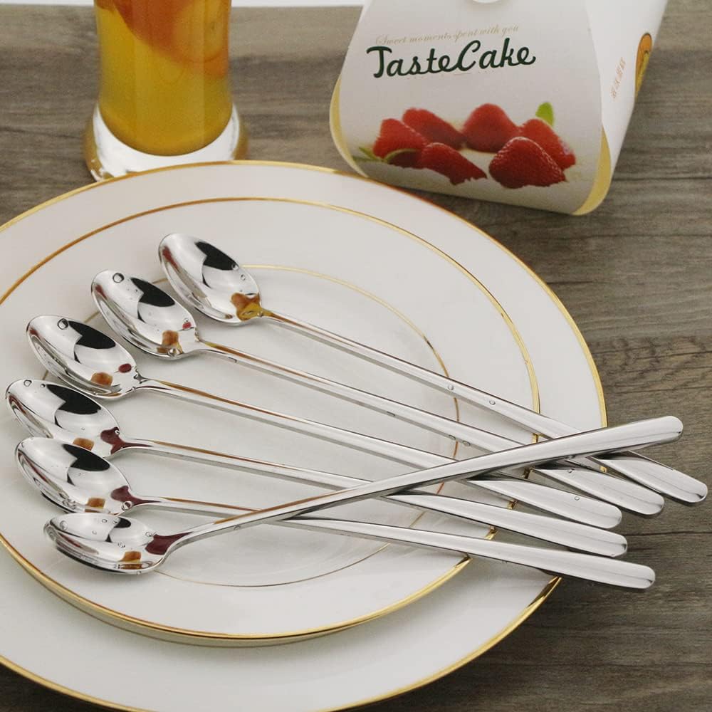9" Iced Tea Spoons, DEALIGHT 6-Piece Heavy-Duty Long Handled Teaspoons