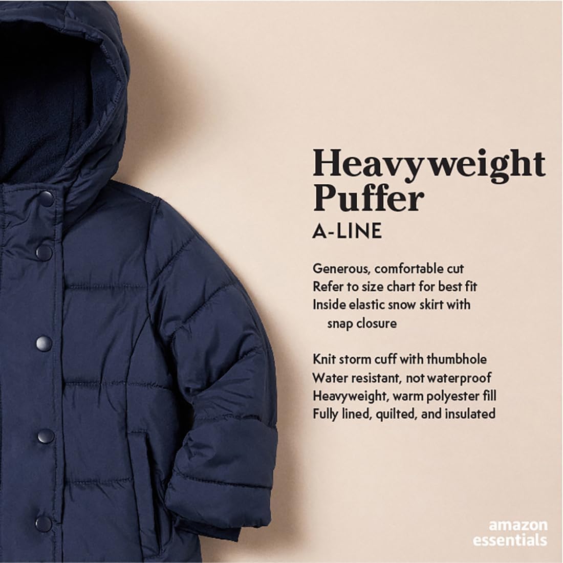 Girls and Toddlers' Heavyweight Hooded Puffer Coat, Water-Resistant
