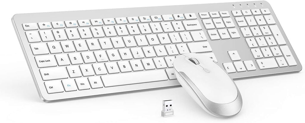 Wireless Keyboard and Mouse Combo, Slim Full-Size Design | Quiet typing and mouse clicks, 2.4G USB receiver, and
