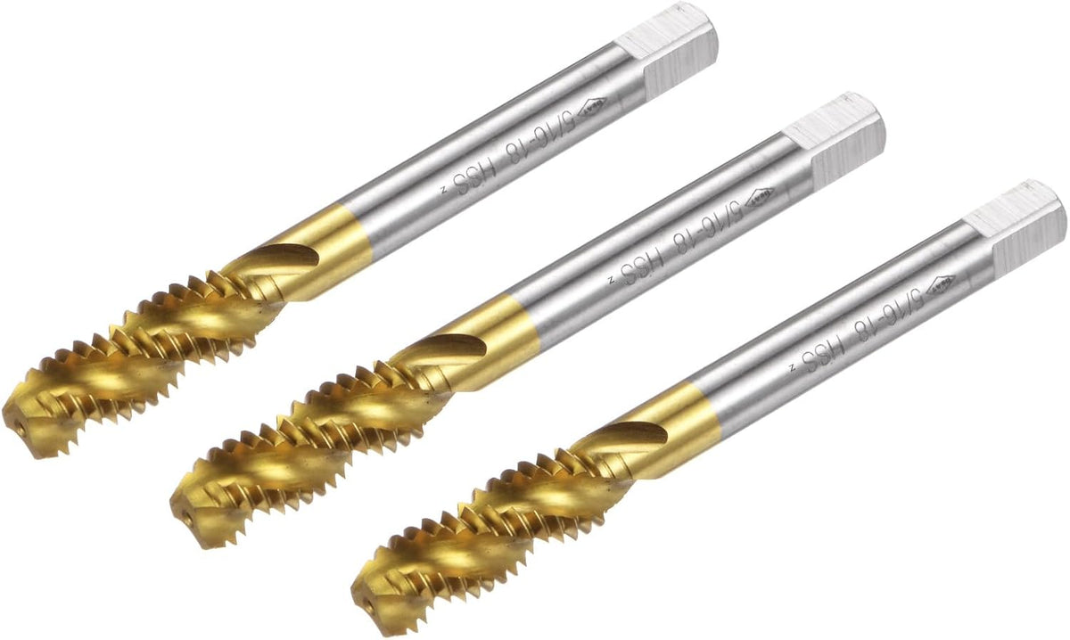 uxcell 3pcs Spiral Flute Thread Taps,5/16-18 UNC H2 Screw Threading Tap