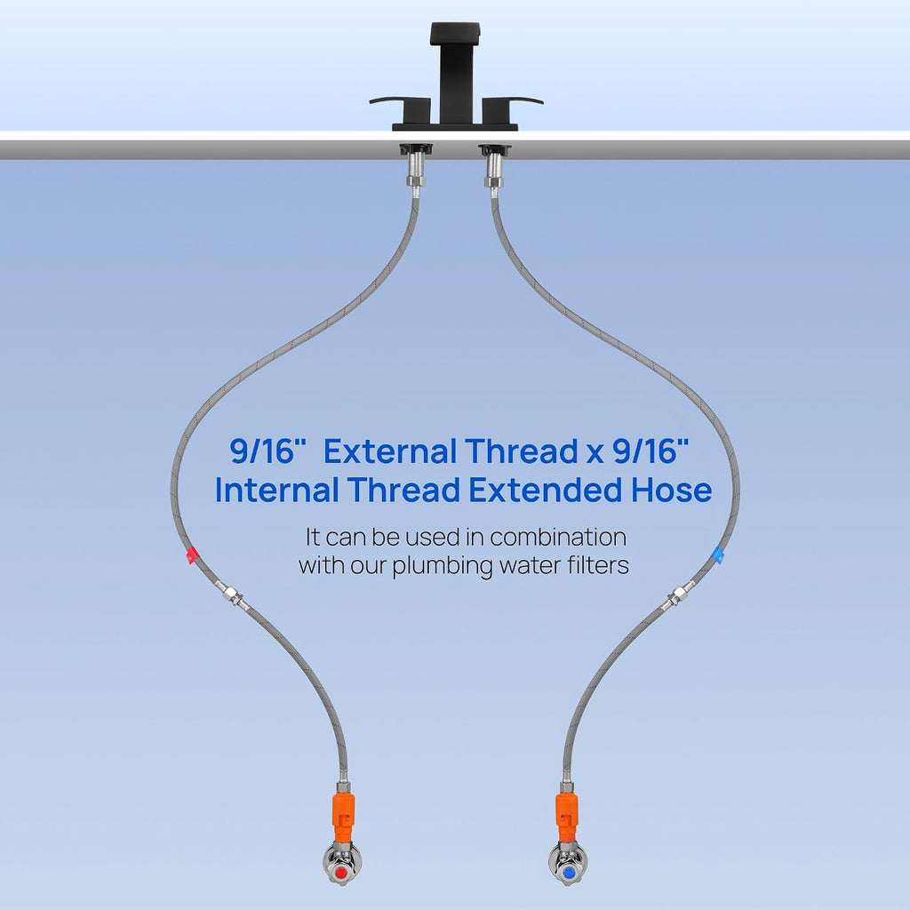 Faucet Supply Lines Length 12" 3/8 OD Comp (Male) x 3/8 Comp (Female) | Thread Connector Braided Nylon Extension