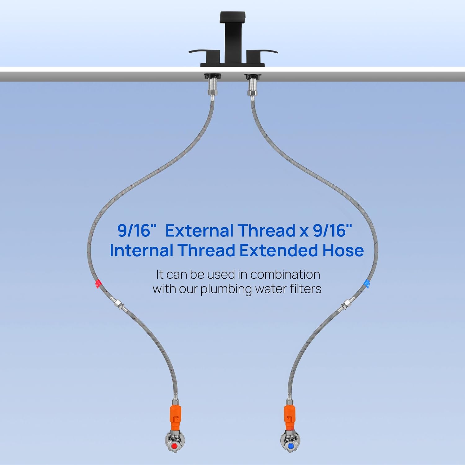 Faucet Supply Lines Length 12" 3/8 OD Comp (Male) x 3/8 Comp (Female) | Thread Connector Braided Nylon Extension