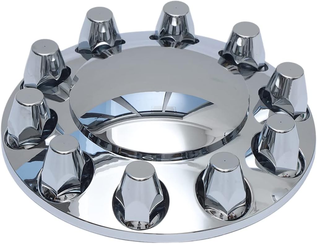 Chrome ABS Front Axle Wheel Cover for Semi Truck Plastic Hub Cover with 33mm Screw-On Lug Nut Covers 2 Front Axle