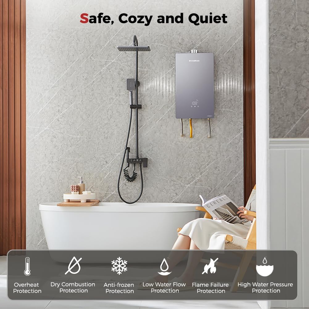 CAMPLUX Climatech 7 102000 BTU(Up to 113,000 BTU) Tankless Water Heater Propane Indoor, 4.22 GPM (Up to 5 GPM), On