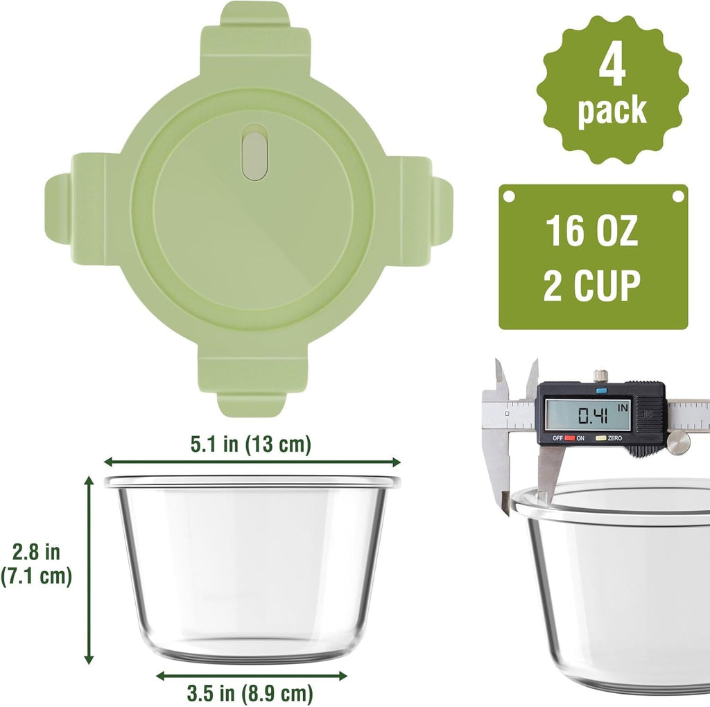 16oz Glass Meal Prep Containers, Airtight 2 Cup Glass Storage Containers with Lids, Heat-Resistant BPA-Free