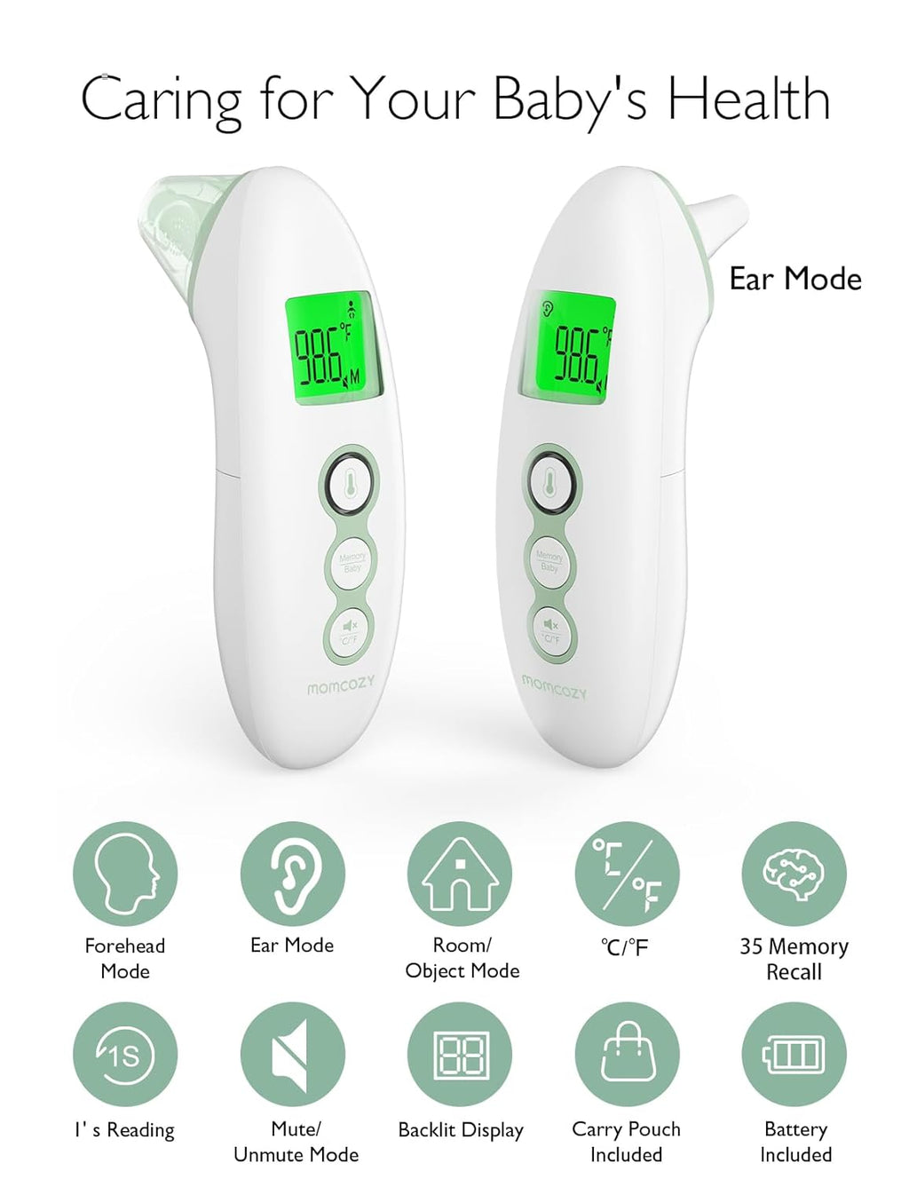 Non-Contact Forehead and Ear Thermometer, Digital Infrared Thermometer for Adults and Kids, with Child Mode, Fever