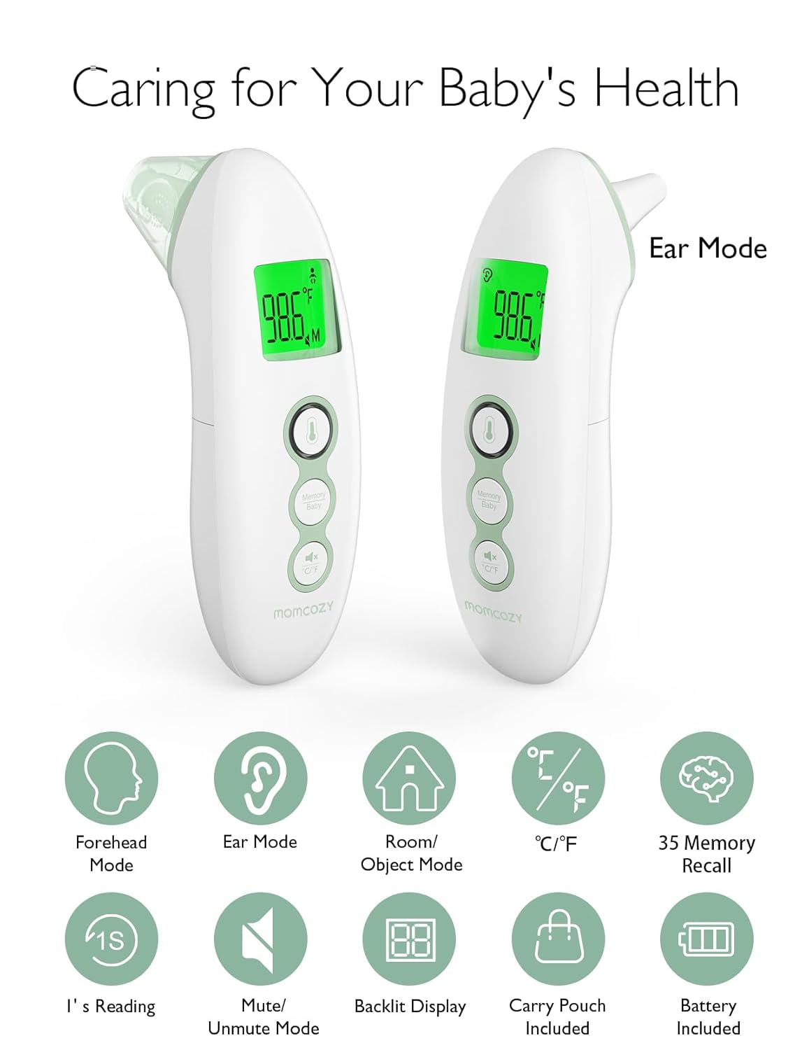Non-Contact Forehead and Ear Thermometer, Digital Infrared Thermometer for Adults and Kids, with Child Mode, Fever