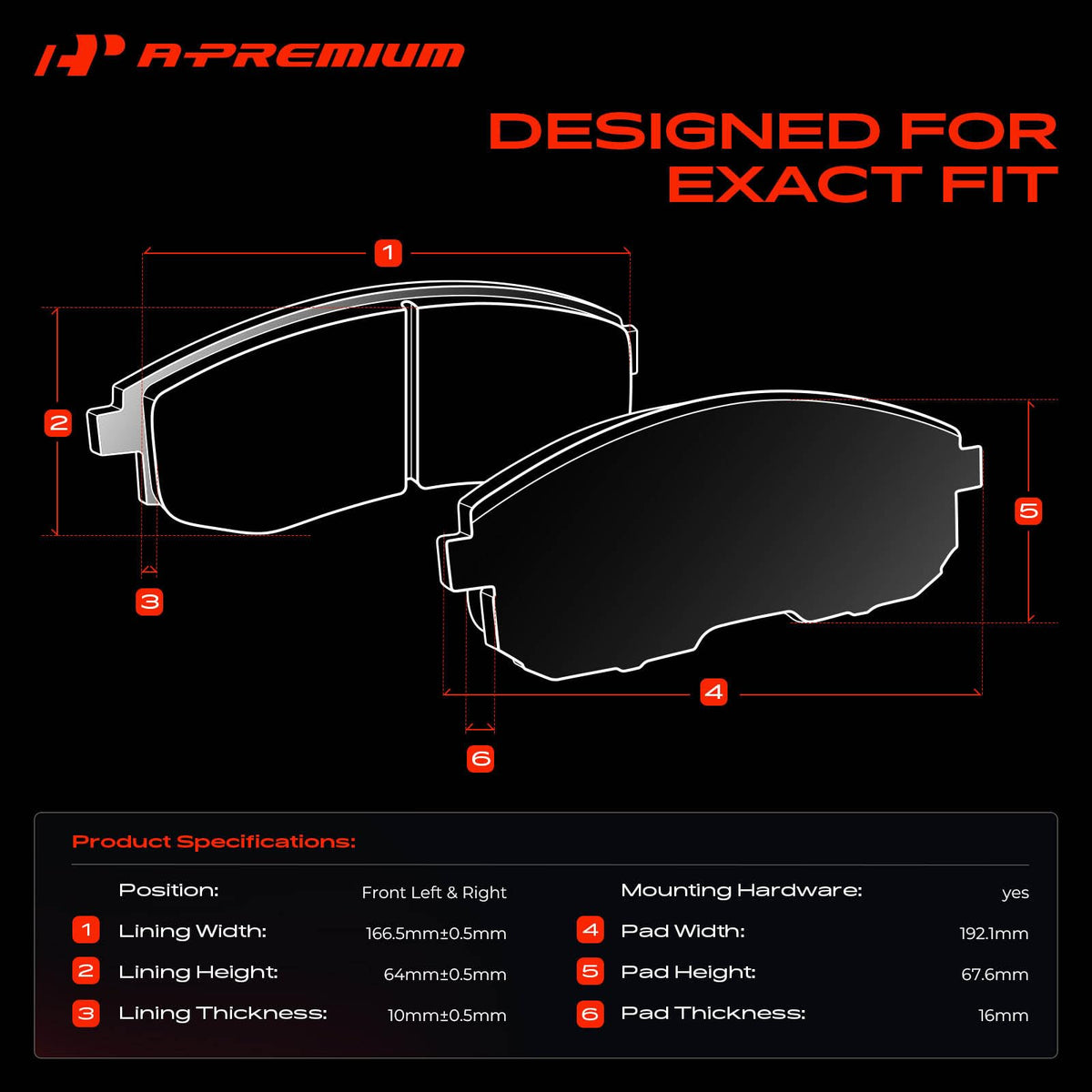 A-Premium Front Ceramic Brake Pads Compatible with Ford