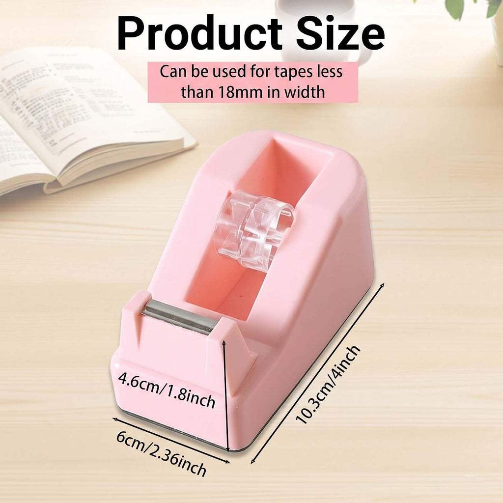Compact Desk Tape Dispenser, Cute & Stylish Office Accessories - Pink
