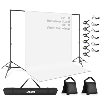 7x10 FT Photo Backdrop Stand Kit with 6x9FT White Backdrop, Studio