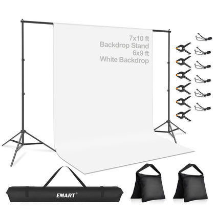 7x10 FT Photo Backdrop Stand Kit with 6x9FT White Backdrop, Studio