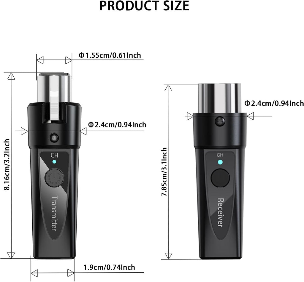 Wireless XLR Microphone System 1 Transmitter & 1 Receiver 2.4 GHz Digital Wireless Mic Kit for Dynamic & Condenser