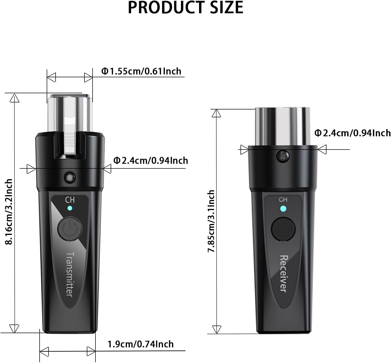 Wireless XLR Microphone System 1 Transmitter & 1 Receiver 2.4 GHz Digital Wireless Mic Kit for Dynamic & Condenser
