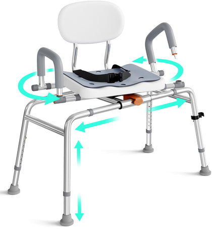 Upgraded Tub Transfer Bench, Sliding Shower Chair, 360° Swivel