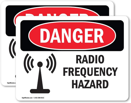 (2 Pack) Radio Frequency Hazard OSHA Danger Sign 10 Inch X 7 Inch Vinyl Label Decal Sticker Weather Resistant, UV