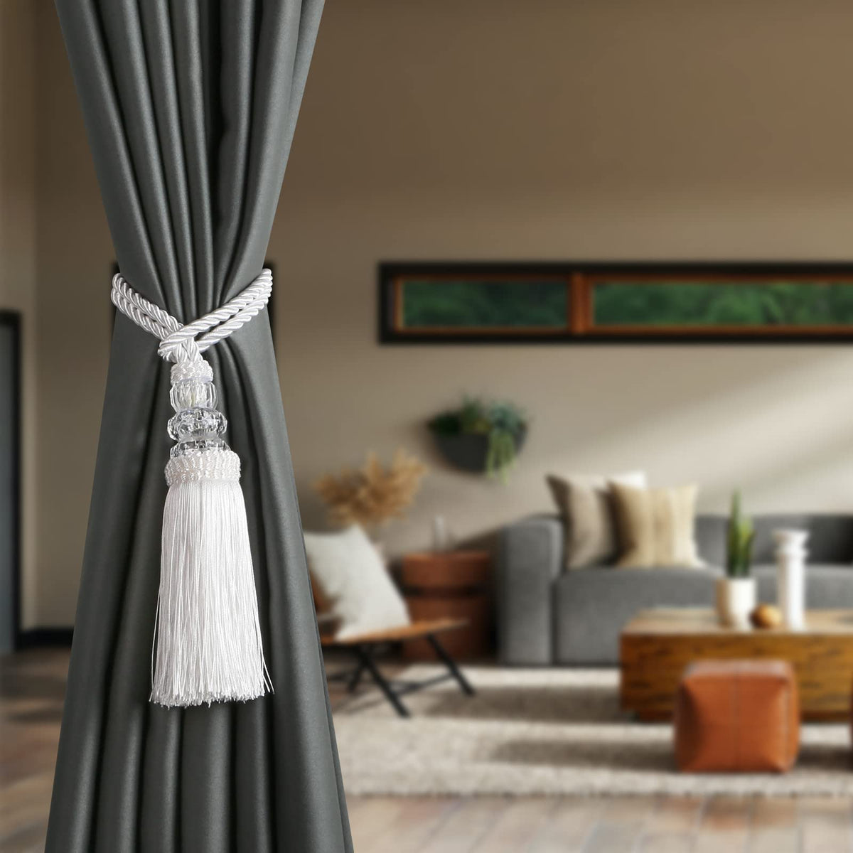 4 Pack Curtain Tiebacks with Tassel, White