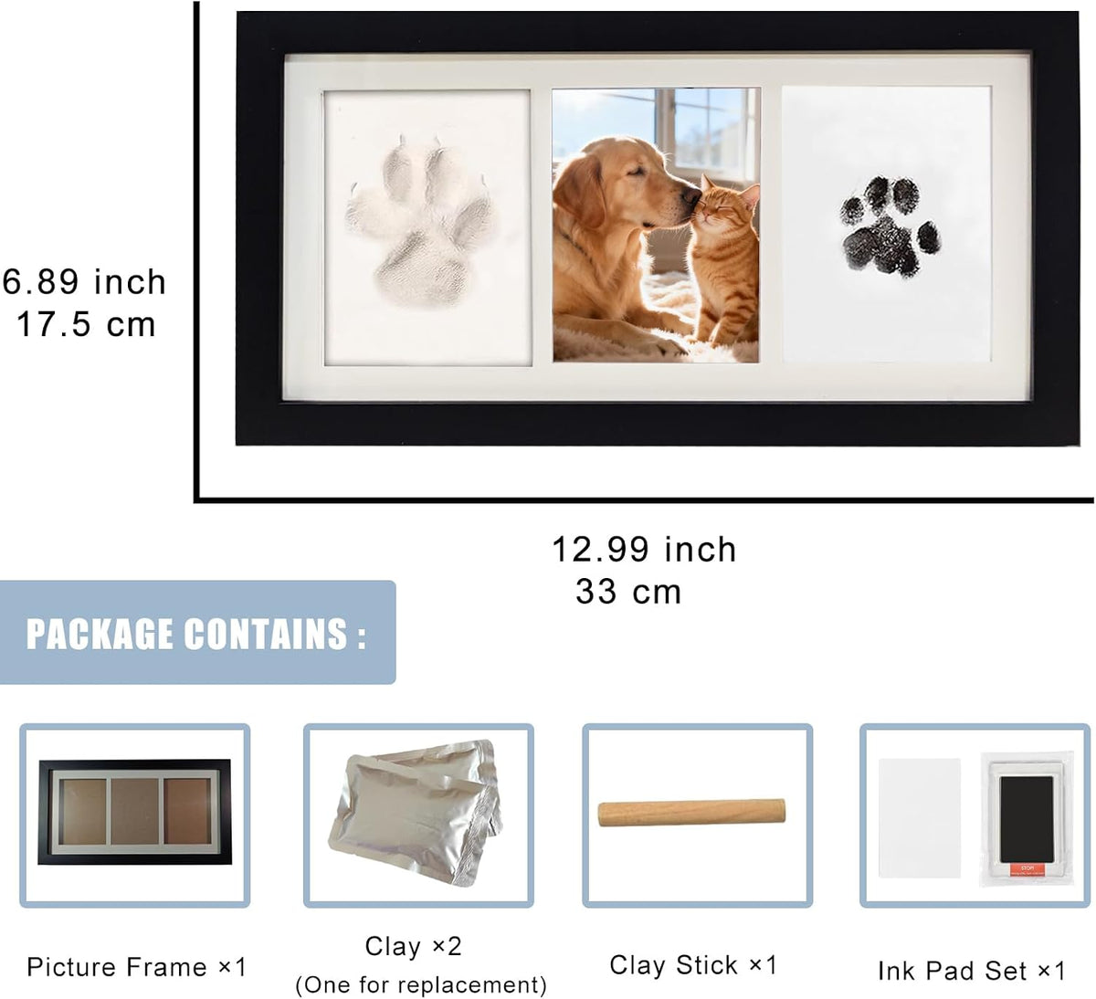 Paw Print Impression Kit for Dogs and Cats, 2 Clay, Large Ink Pad, Pet Memorial Keepsake, DIY Memorial Gift for Pet
