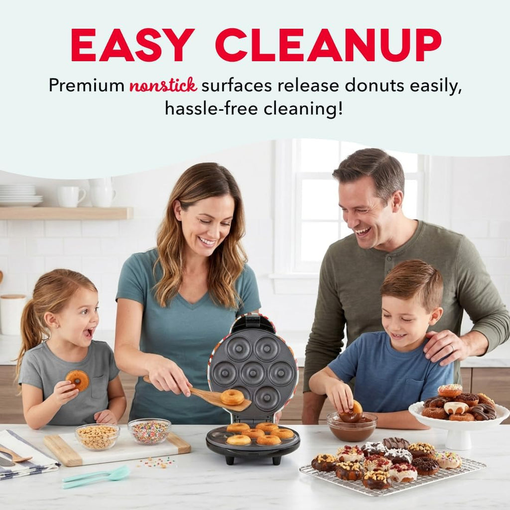 Mini Donut Maker Machine for Kid-Friendly Breakfast, Snacks, Desserts & More with Non-stick Surface, Makes 7