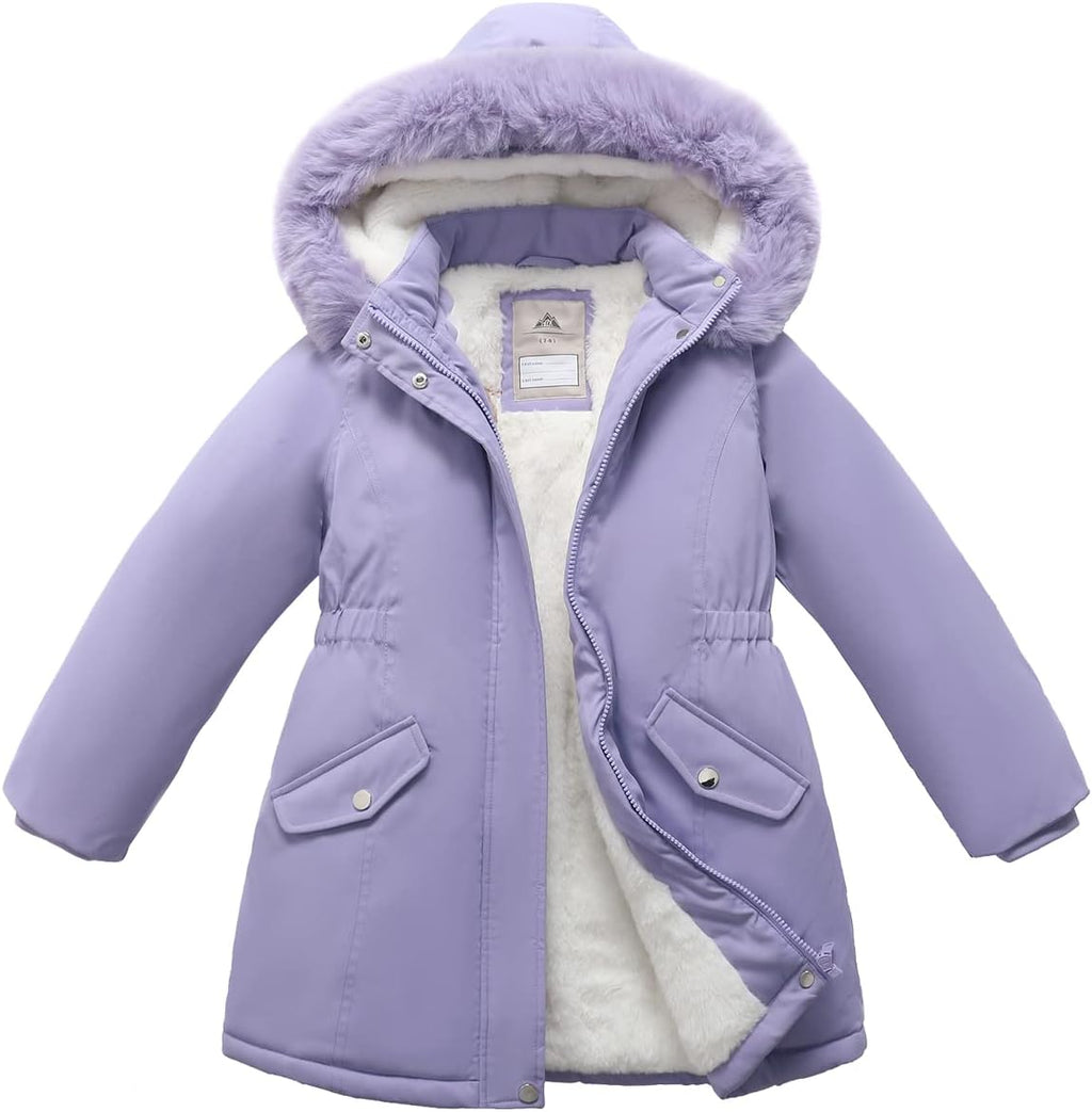 Girls Long Waterproof Winter Coat Kids Warm Hooded Parka | Waterproof puffer keeps girls dry. Fleece-lined.