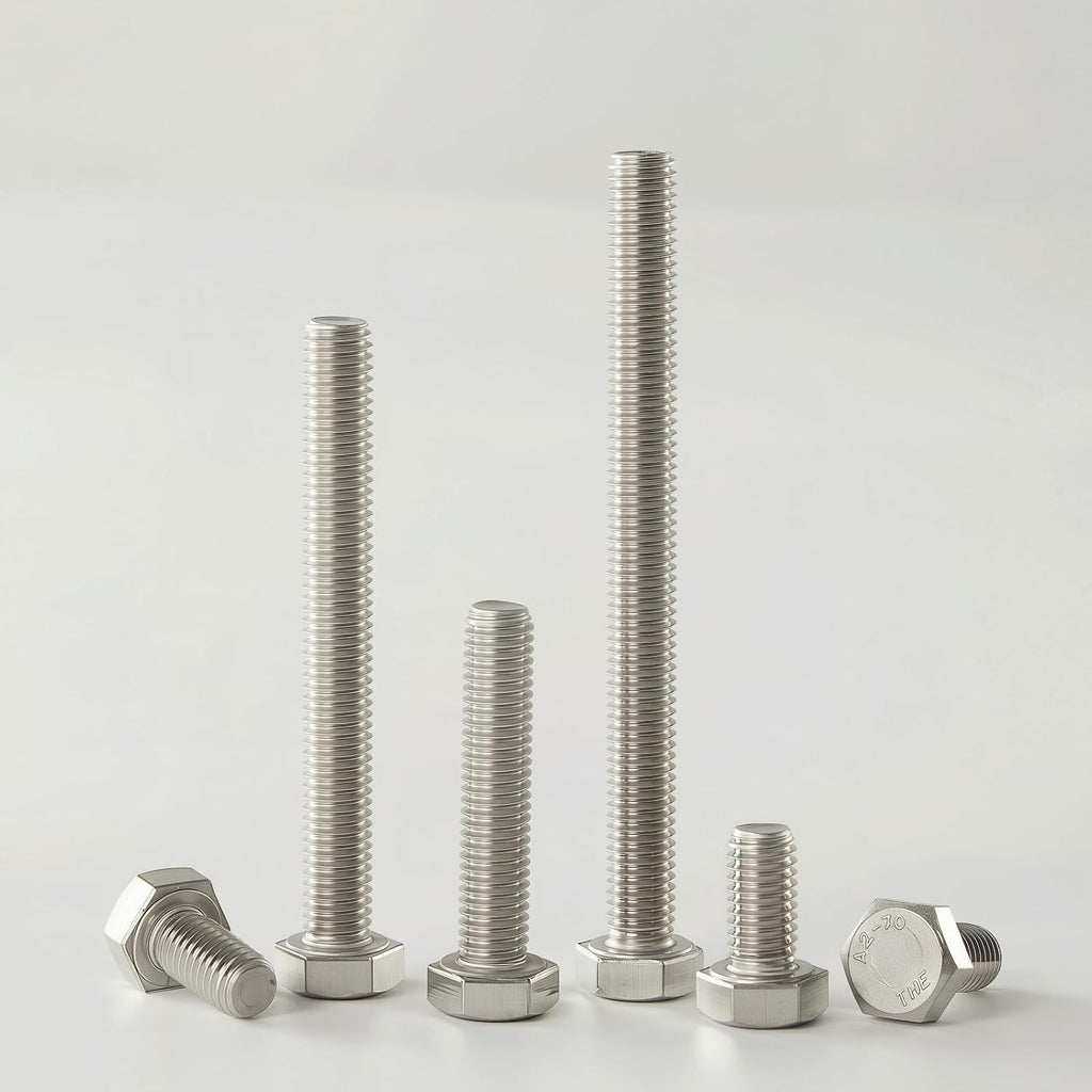 M10x1.5 x 60mm Hex Head Screws Bolts, 304 Stainless Steel (A2-70), Bright Finish, Fully Threaded, Hexagon Head Bolts, Quantity 6
