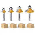 4-Piece Roundover Router Bit Set - 1/4" Shank Carbide Inserts | Rounding Edges Bits: 1/8", 3/16", 1/4", 5/16" Radius