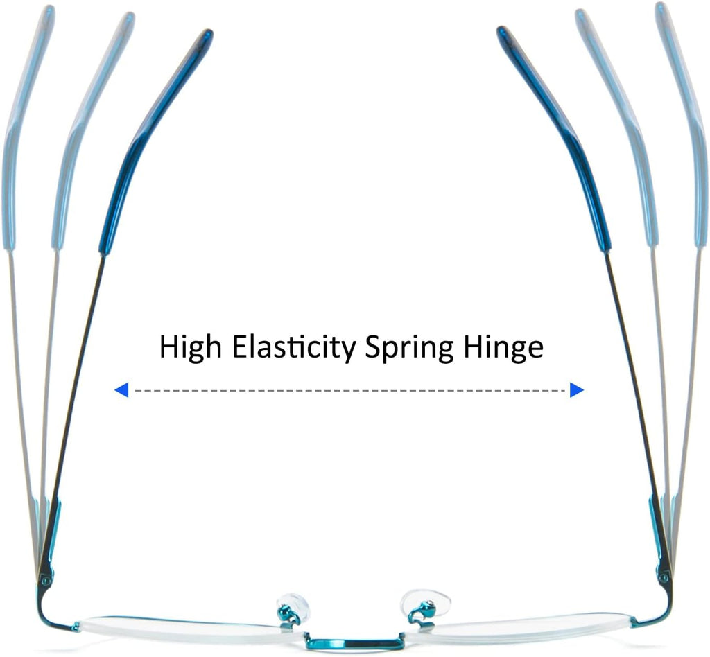 Half Moon Reading Glasses for Women Men Small Semi Frame Metal Spring Hinge Readers