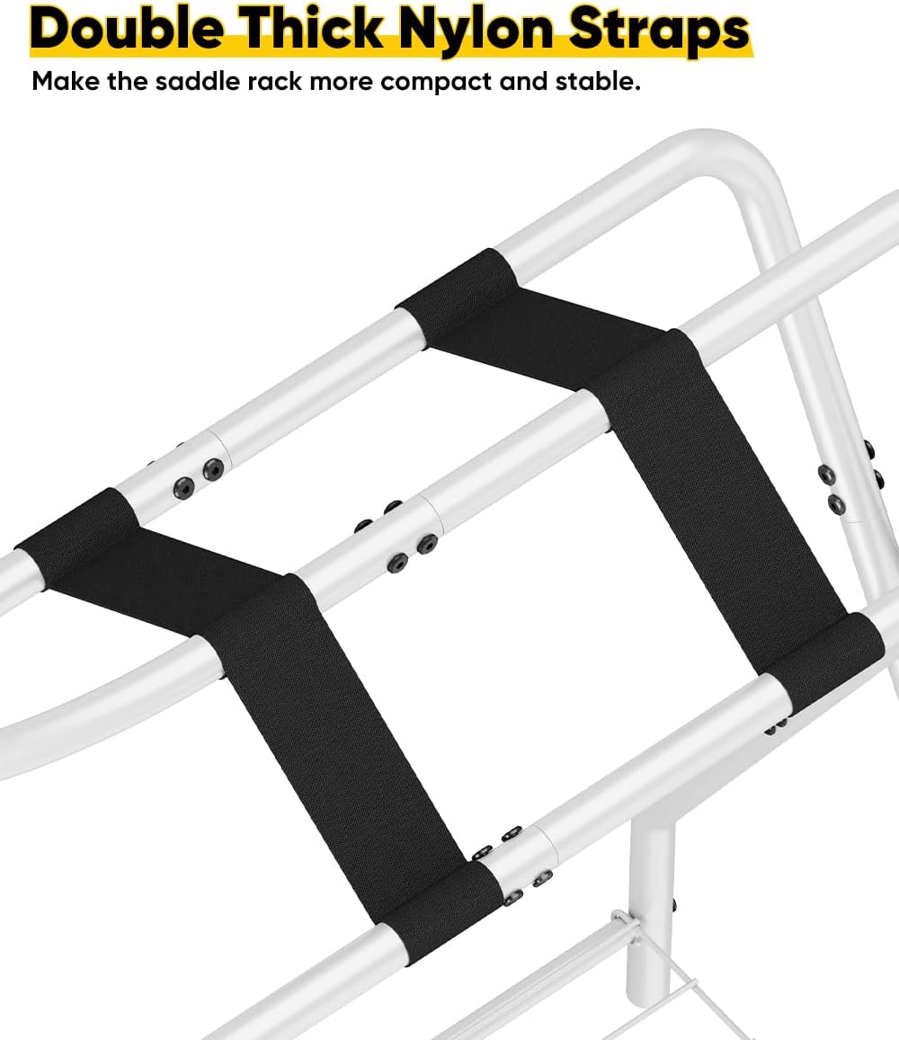 Horse Saddle Rack for English Saddle, Foldable Saddle Stand with Bottom Storage for Horse Tack, Saddle Pad Rack for