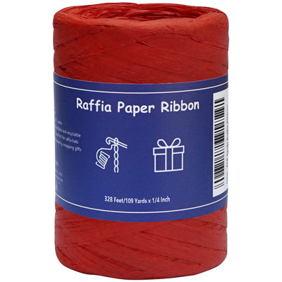 Raffia Ribbon for Gift Wrapping, Packing Paper Twine, Craft Ribbon for Crochet - 1/4'' Wide, 109 Yards, Red