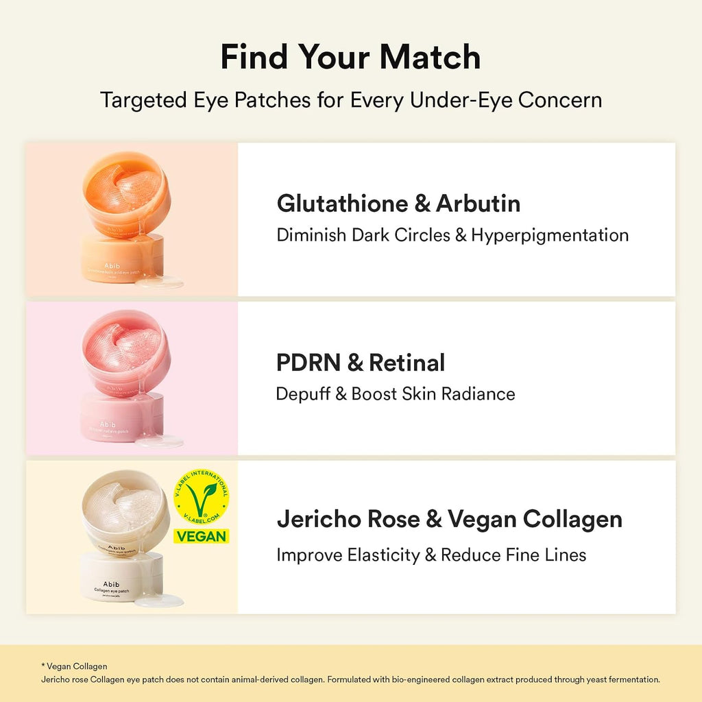 Vegan Collagen Eye Patches for Wrinkles & Fine Line with Jericho Rose Jelly & Peptides, 60 Count, Korean Skin Care