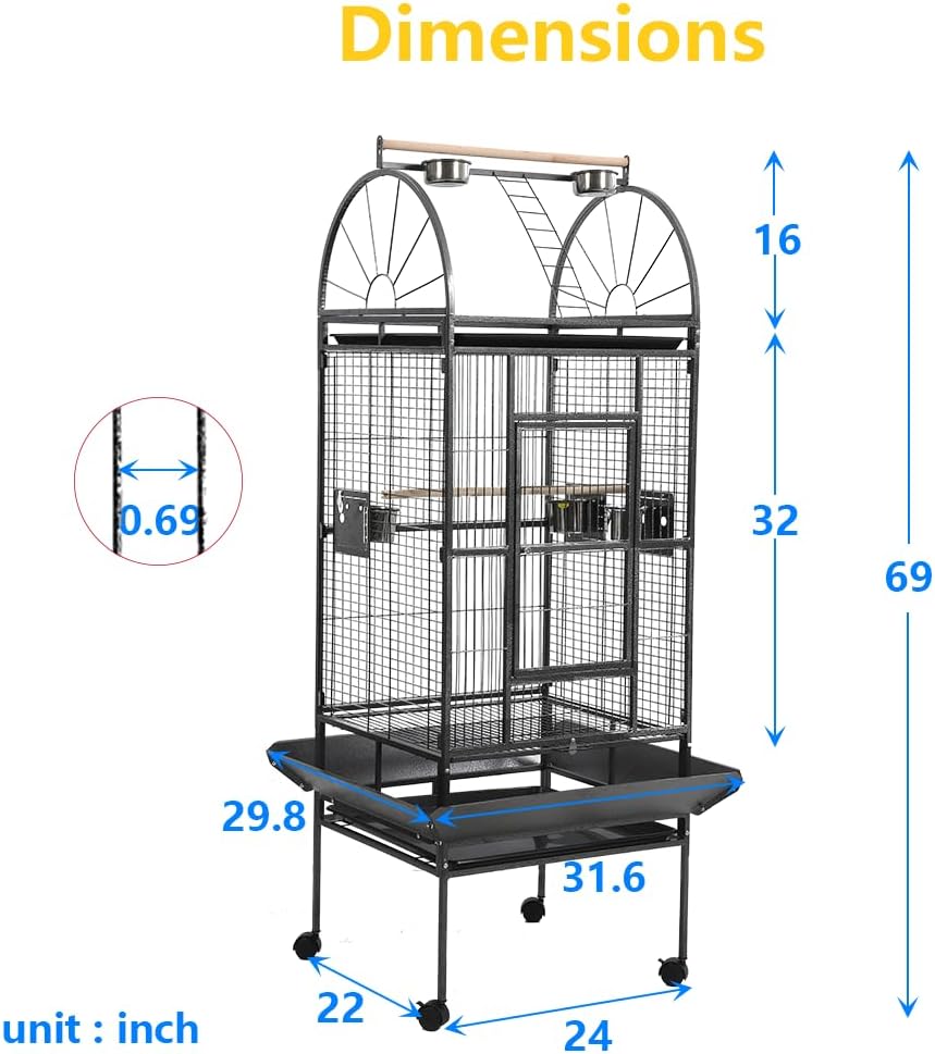 69-inch Large Bird Cage with Stand, Flight Cages for Parakeets & Play Top & Birdcage Cover for African Grey Quaker