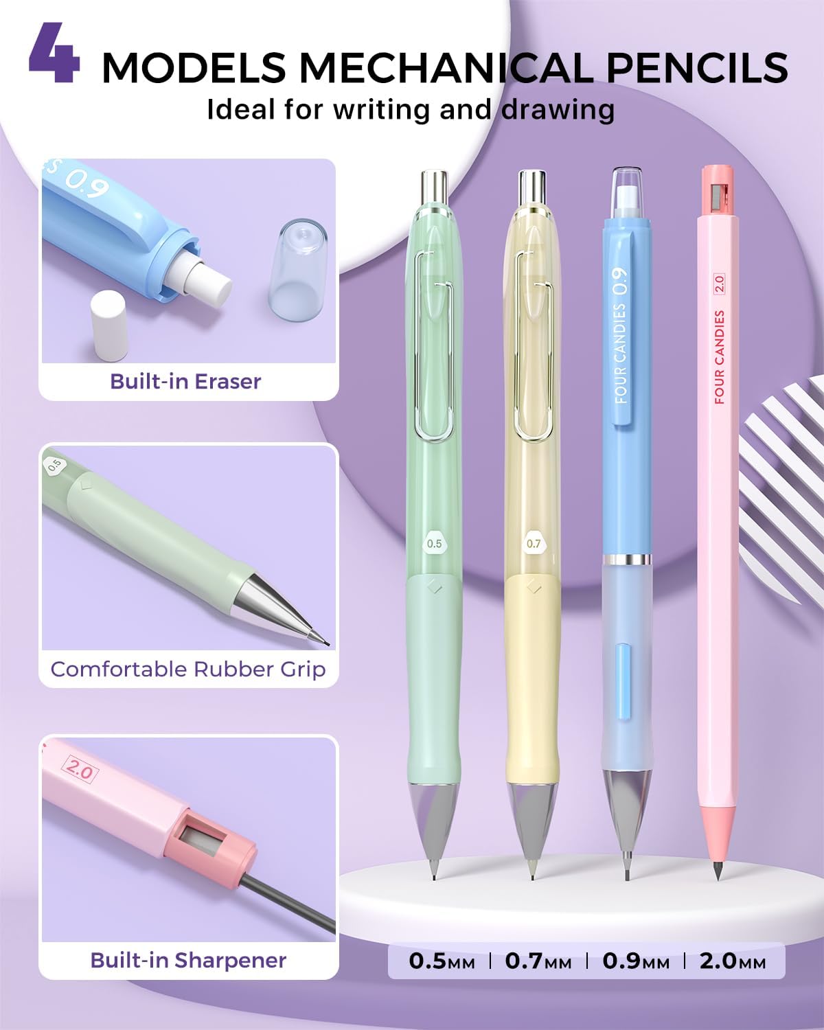 42PCS Mechanical Pencil Set with 696 Lead Refills (Cream) | 0.5mm - 2.0mm Mechanical Pencils, Aesthetic School