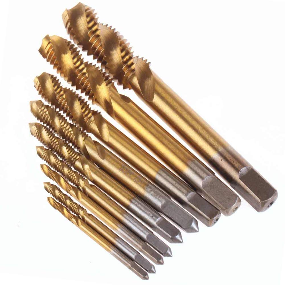 Yakamoz Spiral Flute Tap Set, 9Pcs HSS Titanium Metric M2-M12