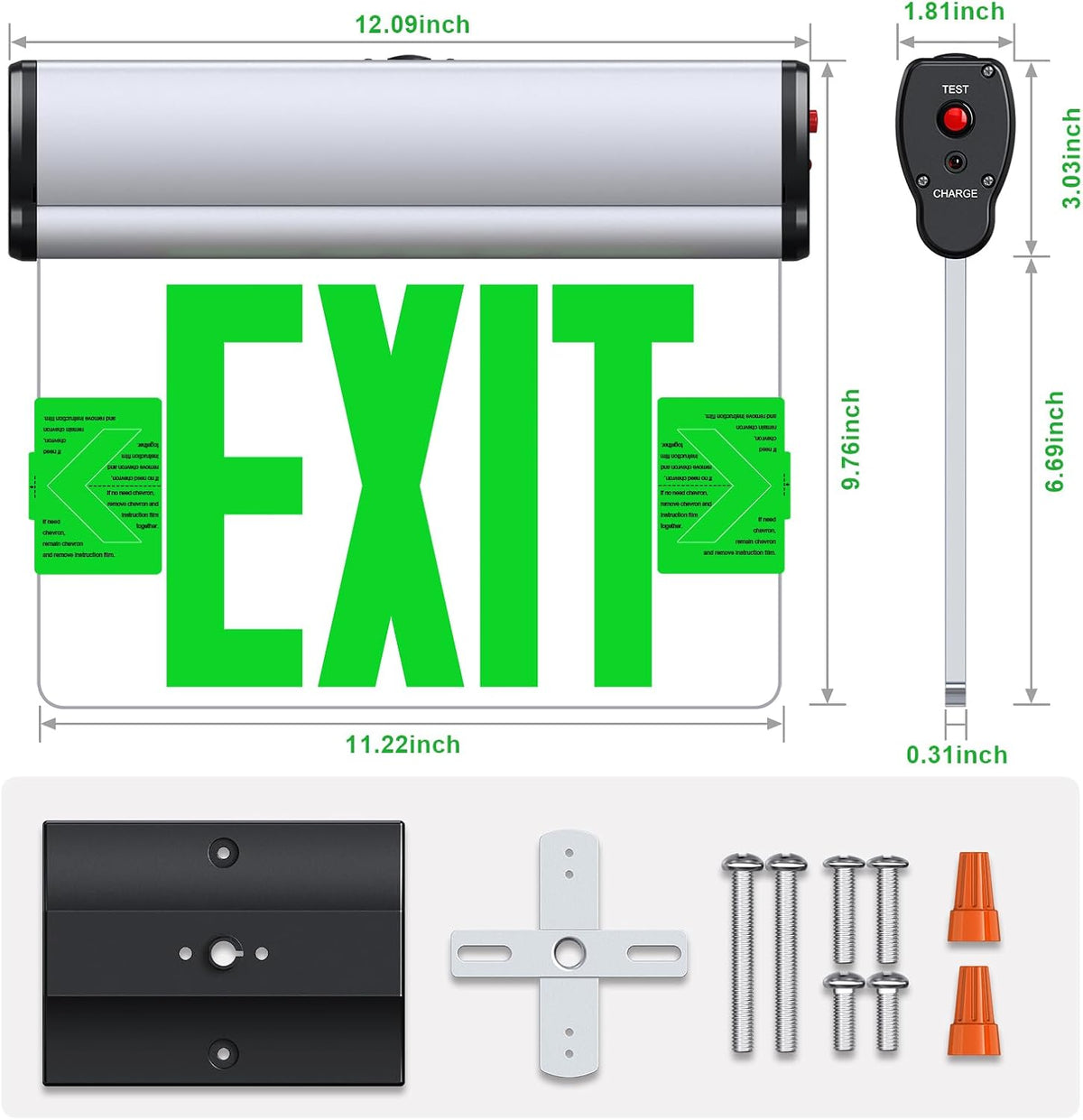 Led Edge-Lit Exit Sign ,Brushed Aluminum Housing Single-Sided Clear Rotating Acrylic Panel,Hardwired Emergency Exit