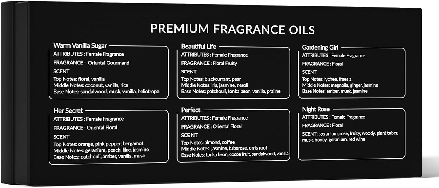 Women Fragrance Oil Trial Set, Essential Oils for DIY | Candle Scents Soap Making & Diffuser, Sweet Flowers Scented