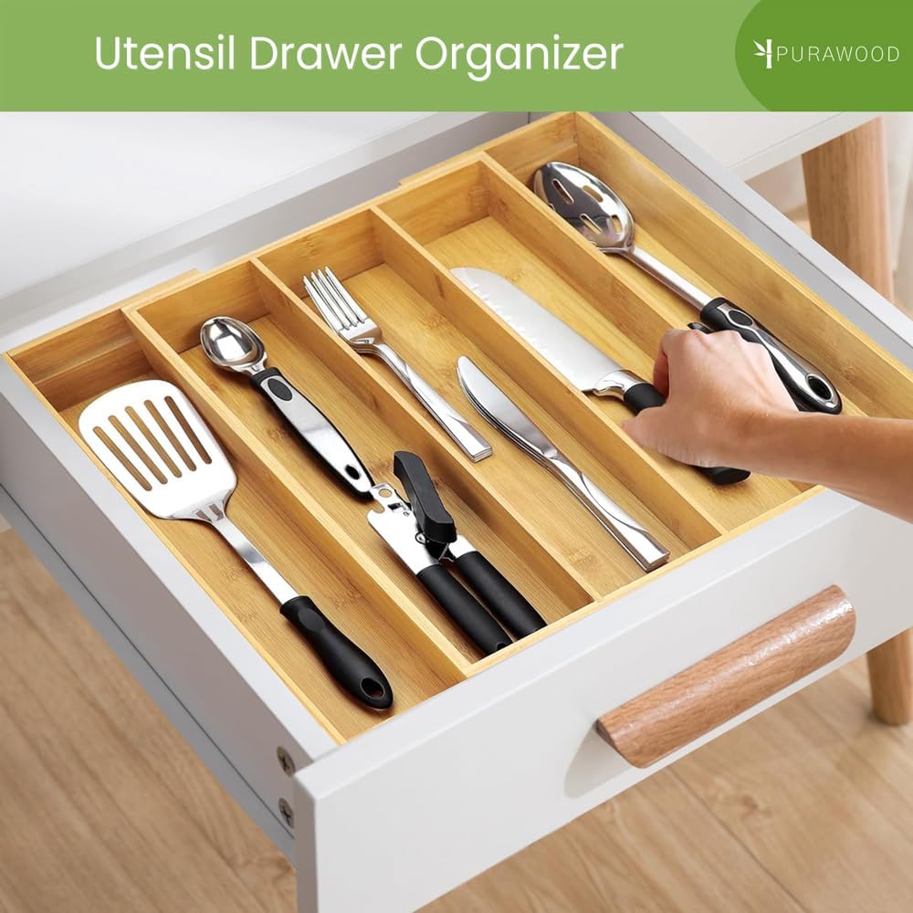 Kitchen Drawer Organizer - Expandable Utensil Drawer Organizer for Kitchen, Cutlery Tray & Silverware Organizer, 3-5