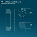 SUPPLY GIANT OQHM1080 8" Long Galvanized Steel Nipple Pipe Fitting with 1" Nominal Size Diameter, 1 in. x 8