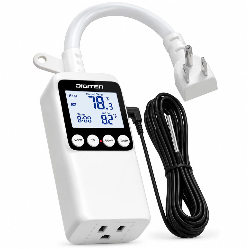 DIGITEN Temperature Controller with Timer, 15A/1800W Plug in Thermostat